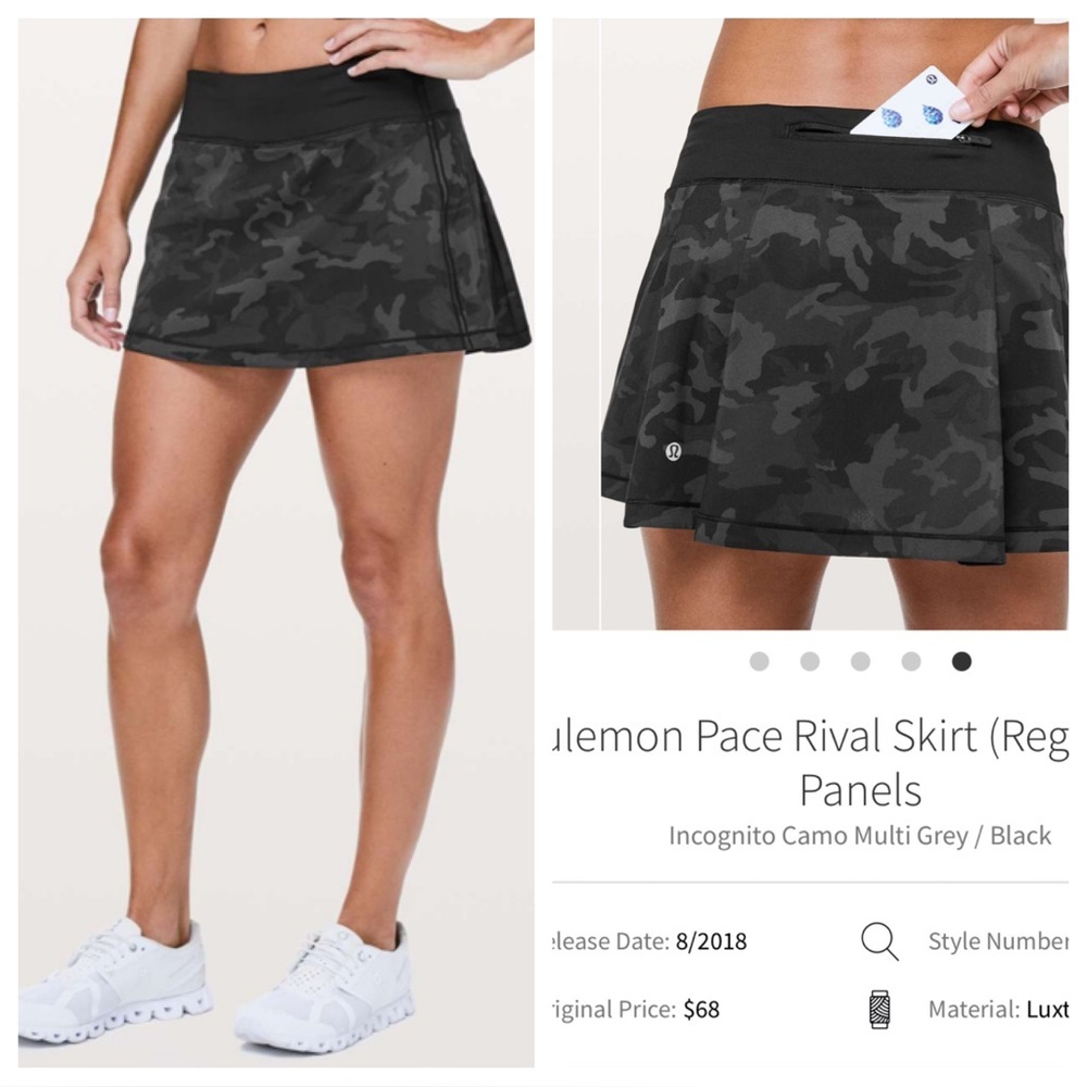 Lululemon Pace Rival Skirt 
Incognito Camo Multi Grey / Black